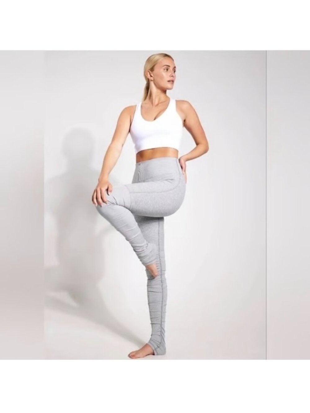 Alo Yoga Womens Ribbed High Waist Gray Alosoft GoddesLeggings Size L